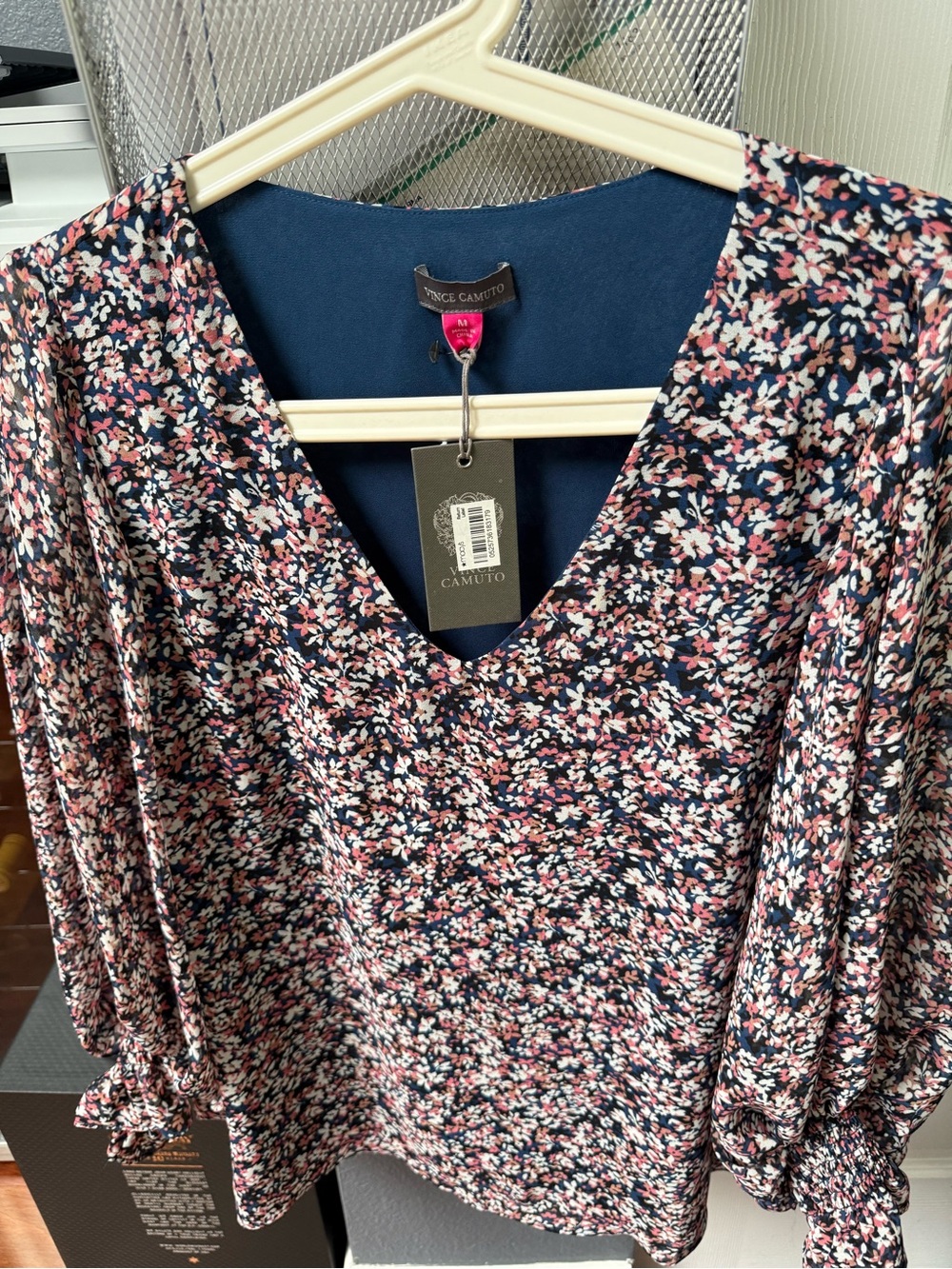 Vince Camuto Navy and Carmine Pink Floral Dress